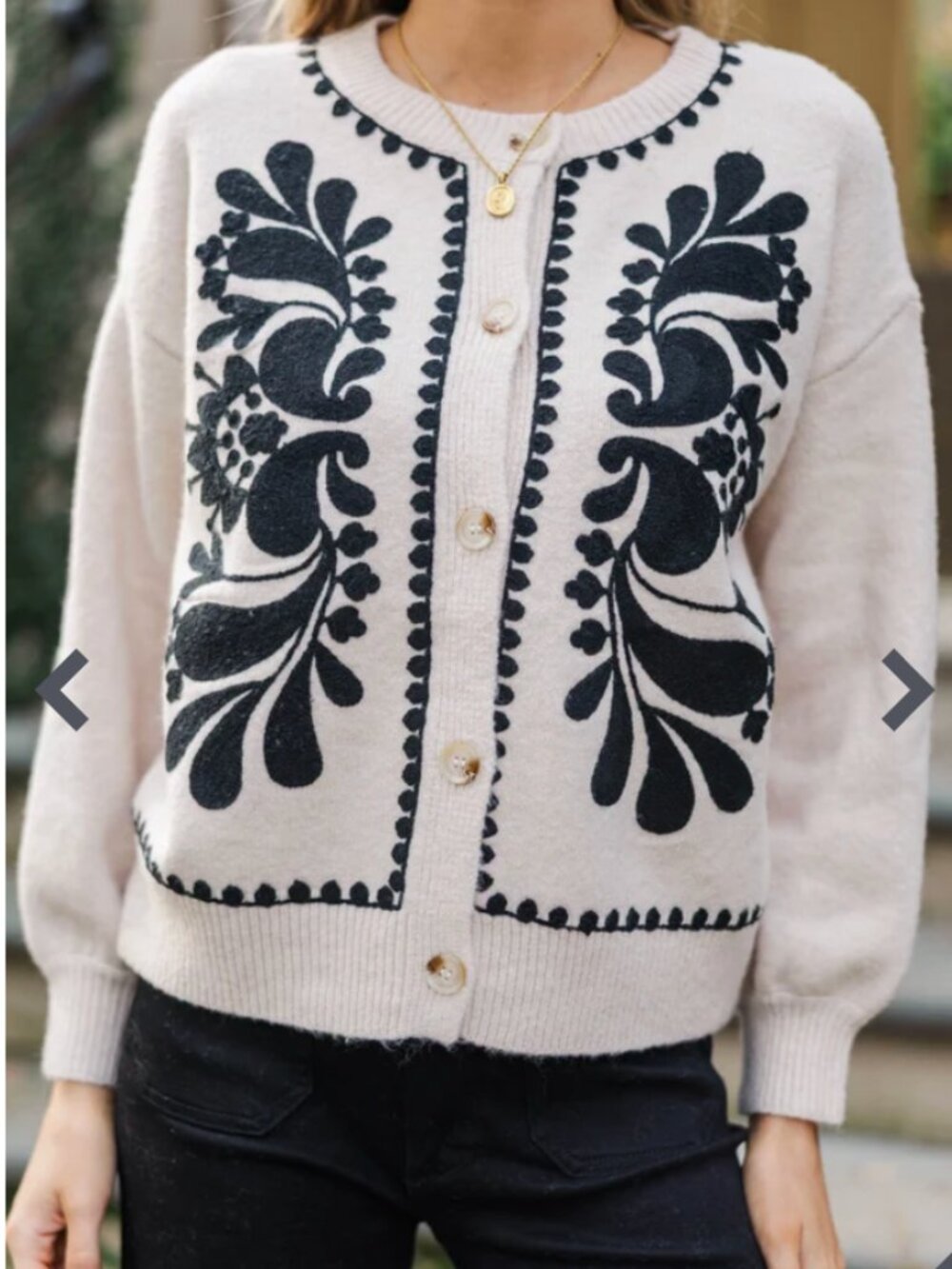 NWT Entro Floral Embroidery Sweater Knit Cardigan-Oatmeal Sz M